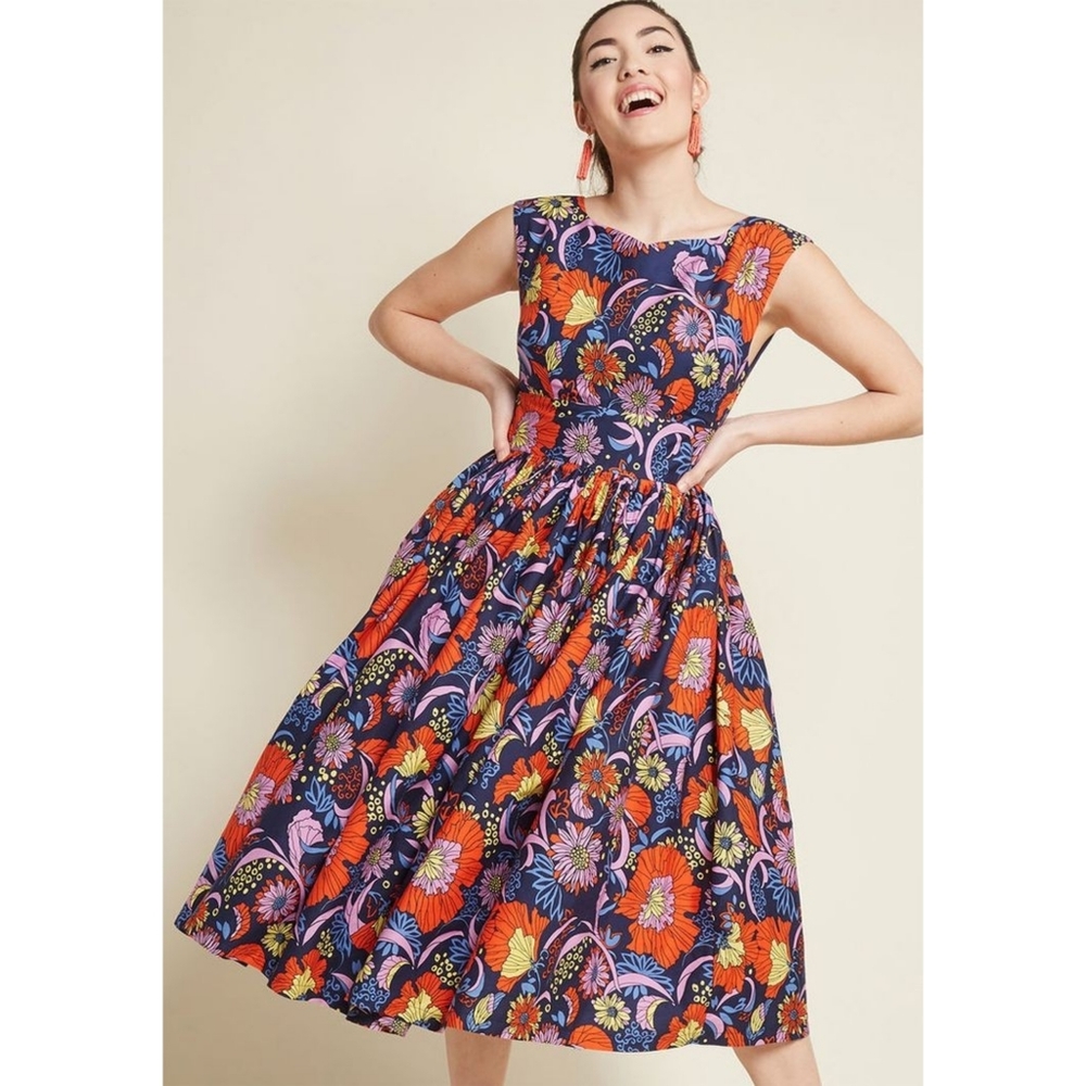 Modcloth Fabulous Fit and Flare Multi sz L